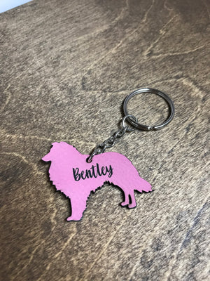 Rough Collie Silhouette With Name (Pink)
